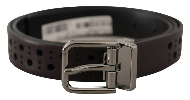Dark Purple Perforated Leather Metal Buckle Belt-Dolce & Gabbana-LabelTerrace.com
