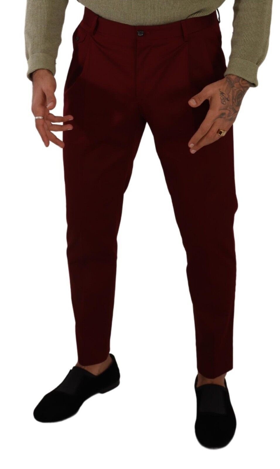 Dark Red Cotton Mens Chinos Trouser Dress Pants-Dolce & Gabbana-LabelTerrace.com