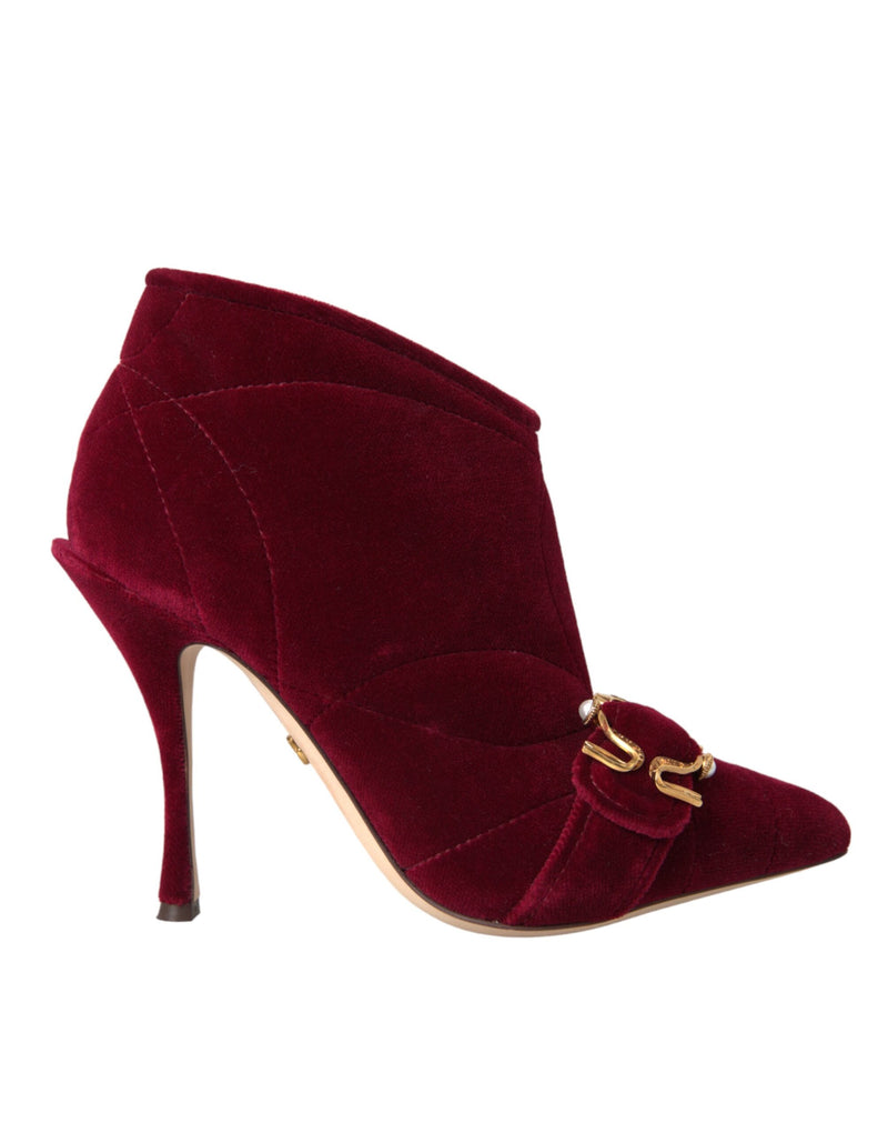Dark Red Velvet Devotion Buckle Boots Shoes-Dolce & Gabbana-LabelTerrace.com