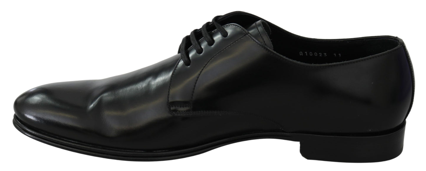 Derby Napoli Black Leather Dress Formal Shoes-Dolce & Gabbana-LabelTerrace.com