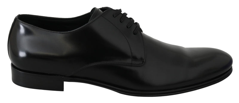 Derby Napoli Black Leather Dress Formal Shoes-Dolce & Gabbana-LabelTerrace.com