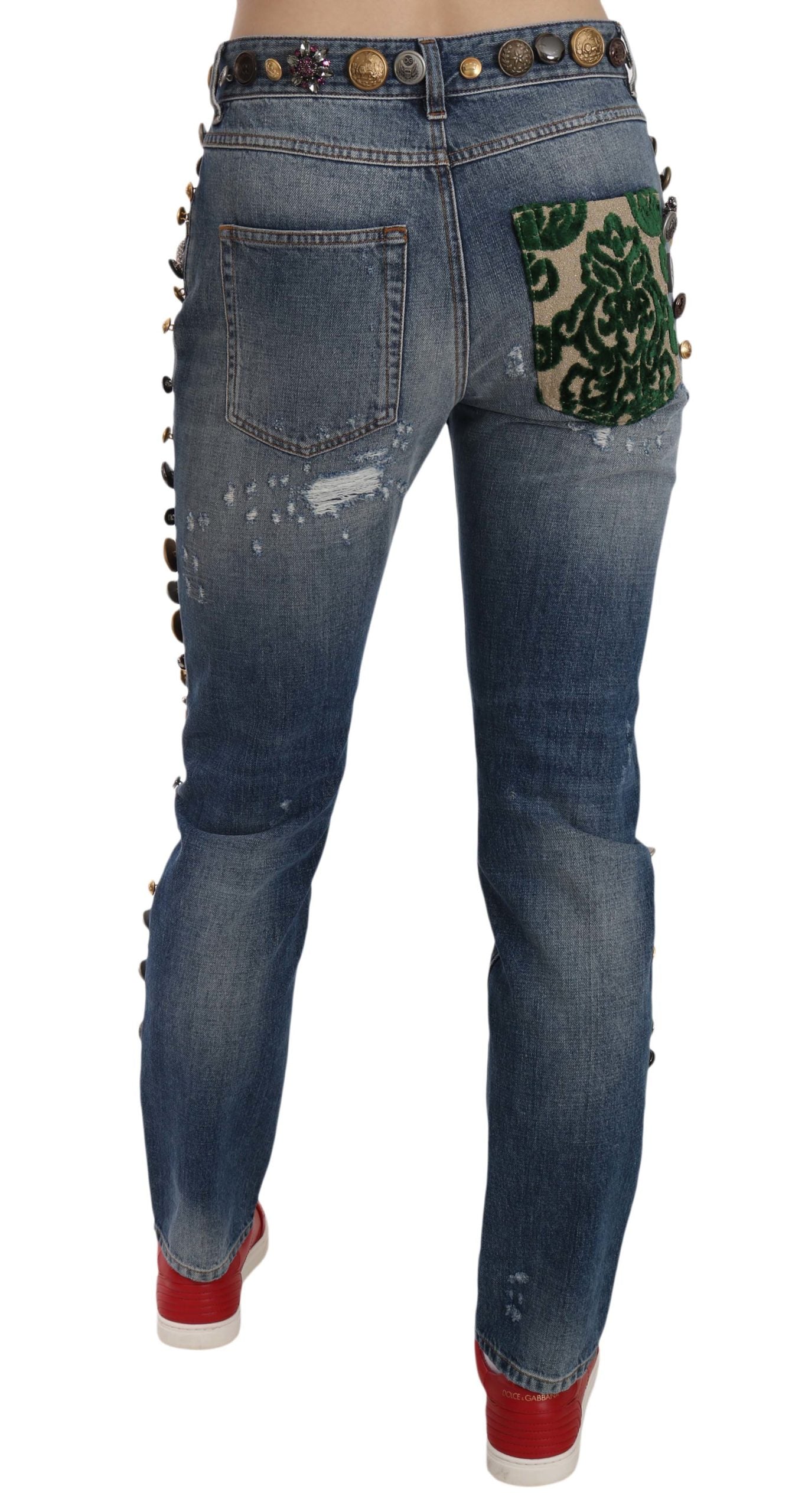 Distressed Embellished Buttons Denim Pants Jeans-Dolce & Gabbana-LabelTerrace.com