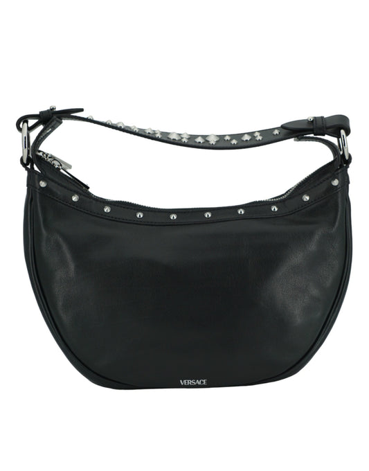 Elegant Black Leather Hobo Shoulder Bag-Versace-LabelTerrace.com