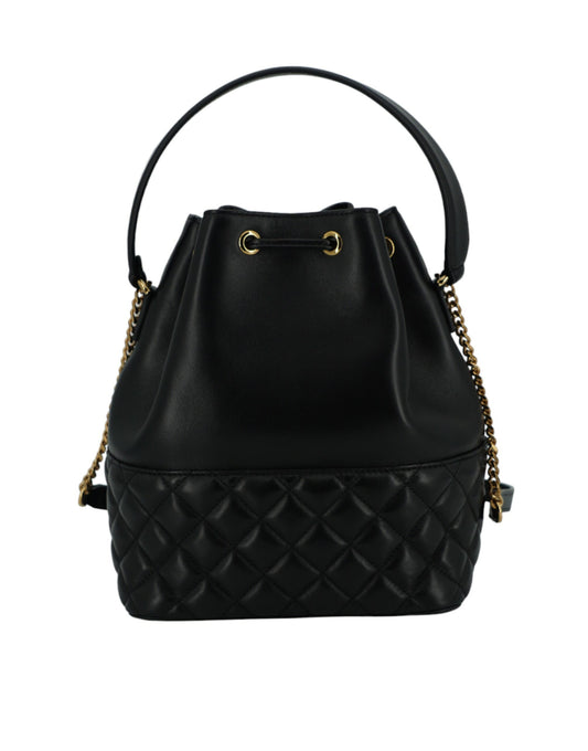 Elegant Black Leather Medusa Bucket Shoulder Bag-Versace-LabelTerrace.com