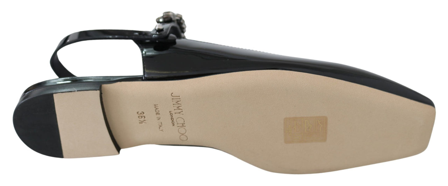Elegant Black Patent Flats with Crystal Accent-Jimmy Choo-LabelTerrace.com