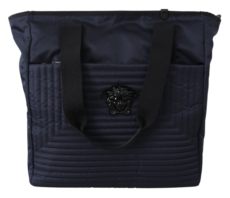 Elegant Blue Nylon Tote Bag-Versace-LabelTerrace.com