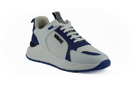 Elegant Blue and White Leather Sneakers-Versace-LabelTerrace.com