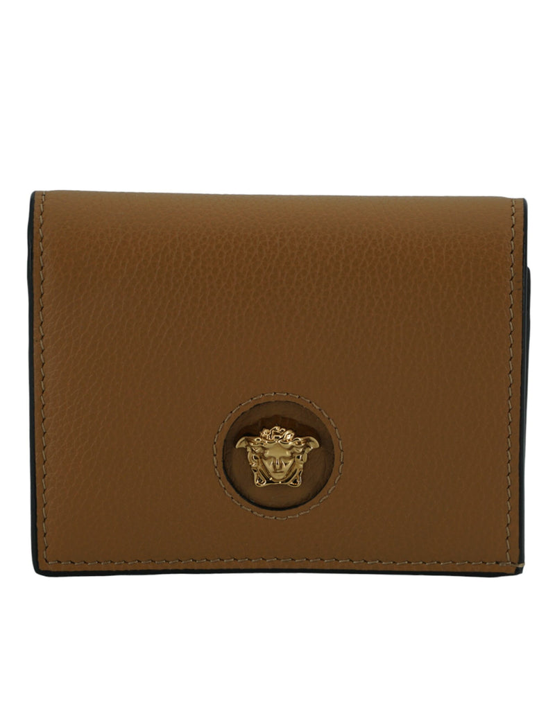 Elegant Compact Leather Wallet in Brown-Versace-LabelTerrace.com