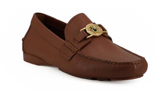 Elegant Medusa-Embossed Leather Loafers-Versace-LabelTerrace.com
