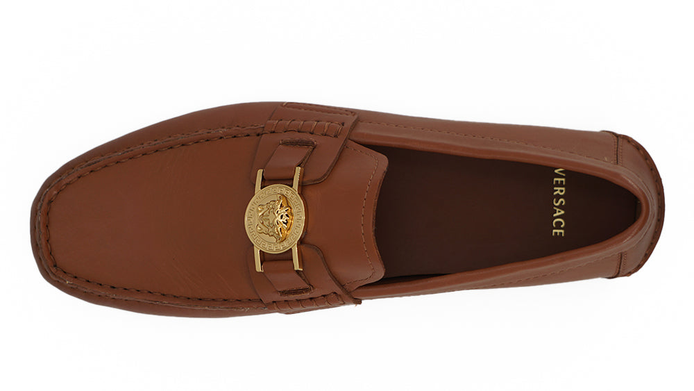 Elegant Medusa-Embossed Leather Loafers-Versace-LabelTerrace.com