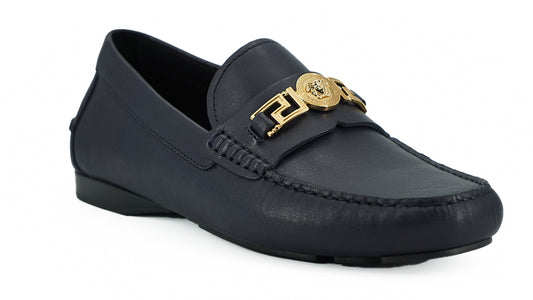 Elegant Navy Blue Calf Leather Loafers-Versace-LabelTerrace.com