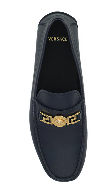 Elegant Navy Blue Calf Leather Loafers-Versace-LabelTerrace.com