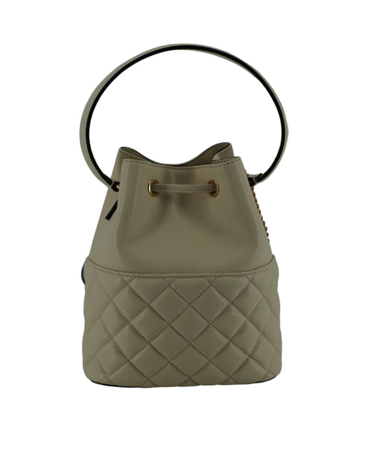 Elegant Small White Leather Bucket Shoulder Bag-Versace-LabelTerrace.com