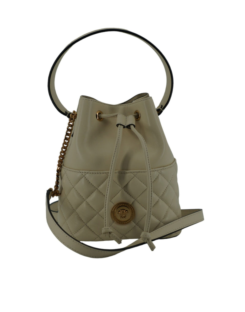 Elegant Small White Leather Bucket Shoulder Bag-Versace-LabelTerrace.com