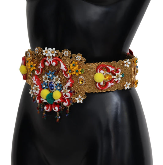 Embellished Floral Crystal Wide Waist Carretto Belt-Dolce & Gabbana-LabelTerrace.com