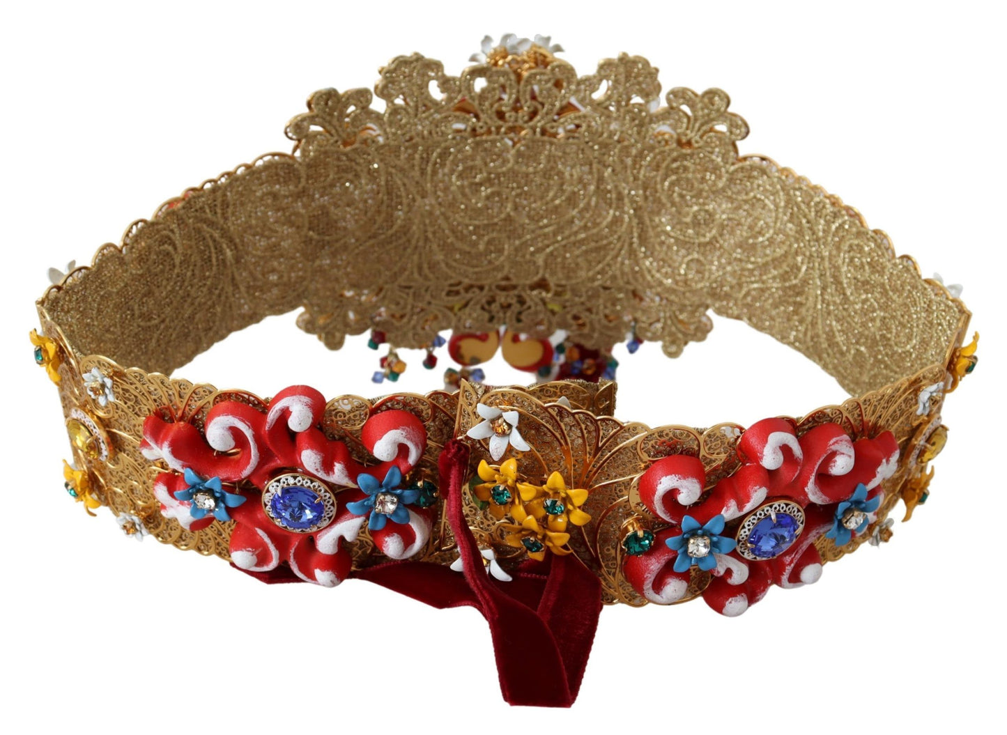 Embellished Floral Crystal Wide Waist Carretto Belt-Dolce & Gabbana-LabelTerrace.com