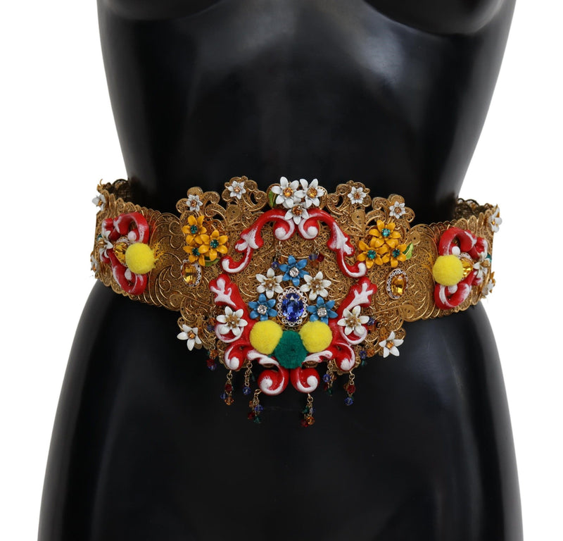 Embellished Floral Crystal Wide Waist Carretto Belt-Dolce & Gabbana-LabelTerrace.com