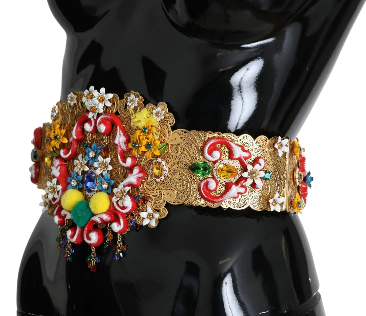 Embellished Floral Crystal Wide Waist Golden Belt-Dolce & Gabbana-LabelTerrace.com