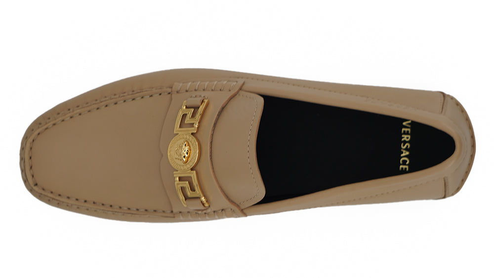 Exquisite Medusa Gold-Tone Leather Loafers-Versace-LabelTerrace.com