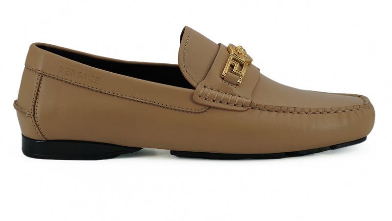 Exquisite Medusa Gold-Tone Leather Loafers-Versace-LabelTerrace.com