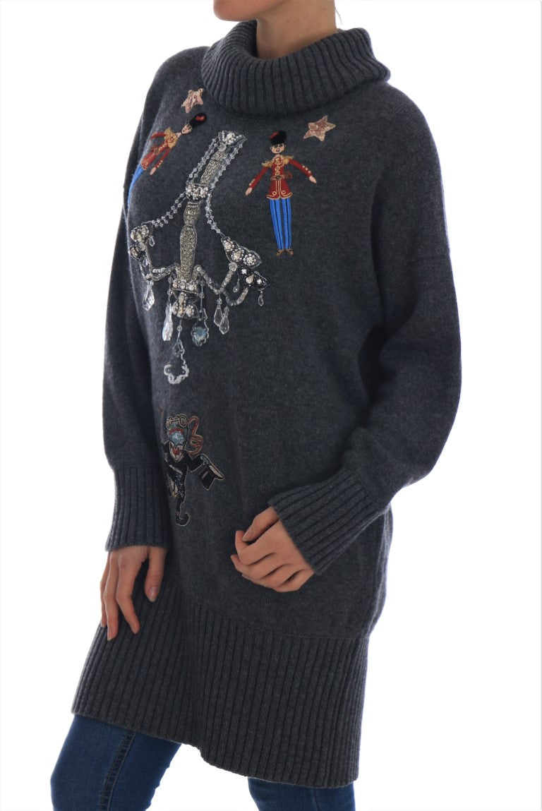 Fairy Tale Crystal Gray Cashmere Sweater-Dolce & Gabbana-LabelTerrace.com