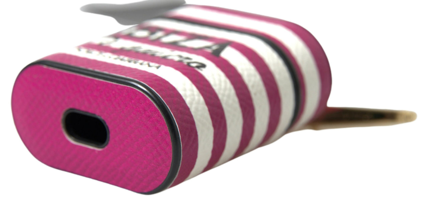 Fuchsia Dauphine Leather Logo Airpods Case-Dolce & Gabbana-LabelTerrace.com