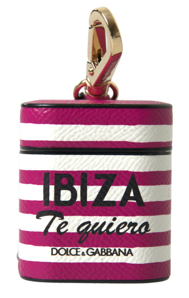 Fuchsia Dauphine Leather Logo Airpods Case-Dolce & Gabbana-LabelTerrace.com