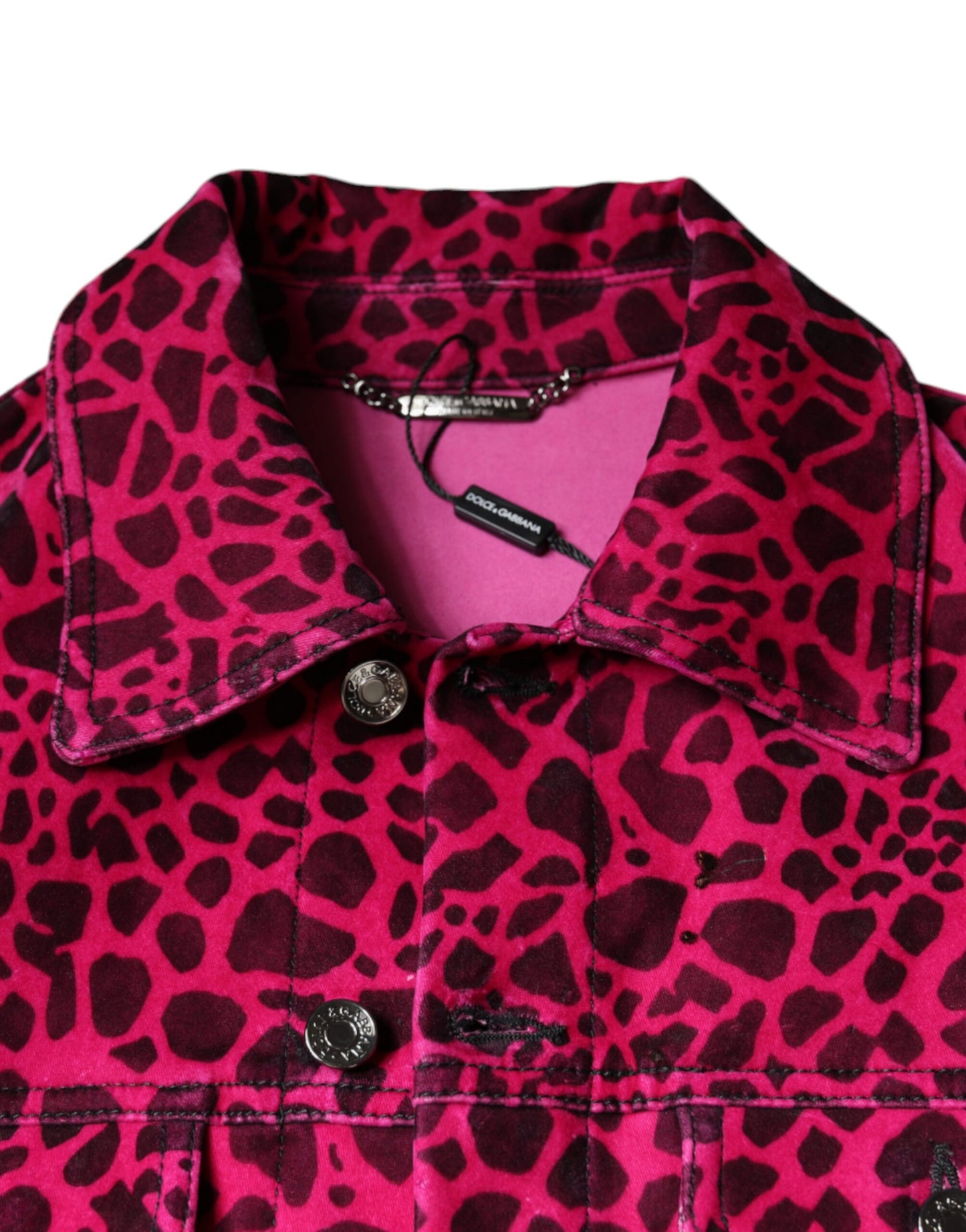 Fuchsia Leopard Button Down Collared Jacket-Dolce & Gabbana-LabelTerrace.com
