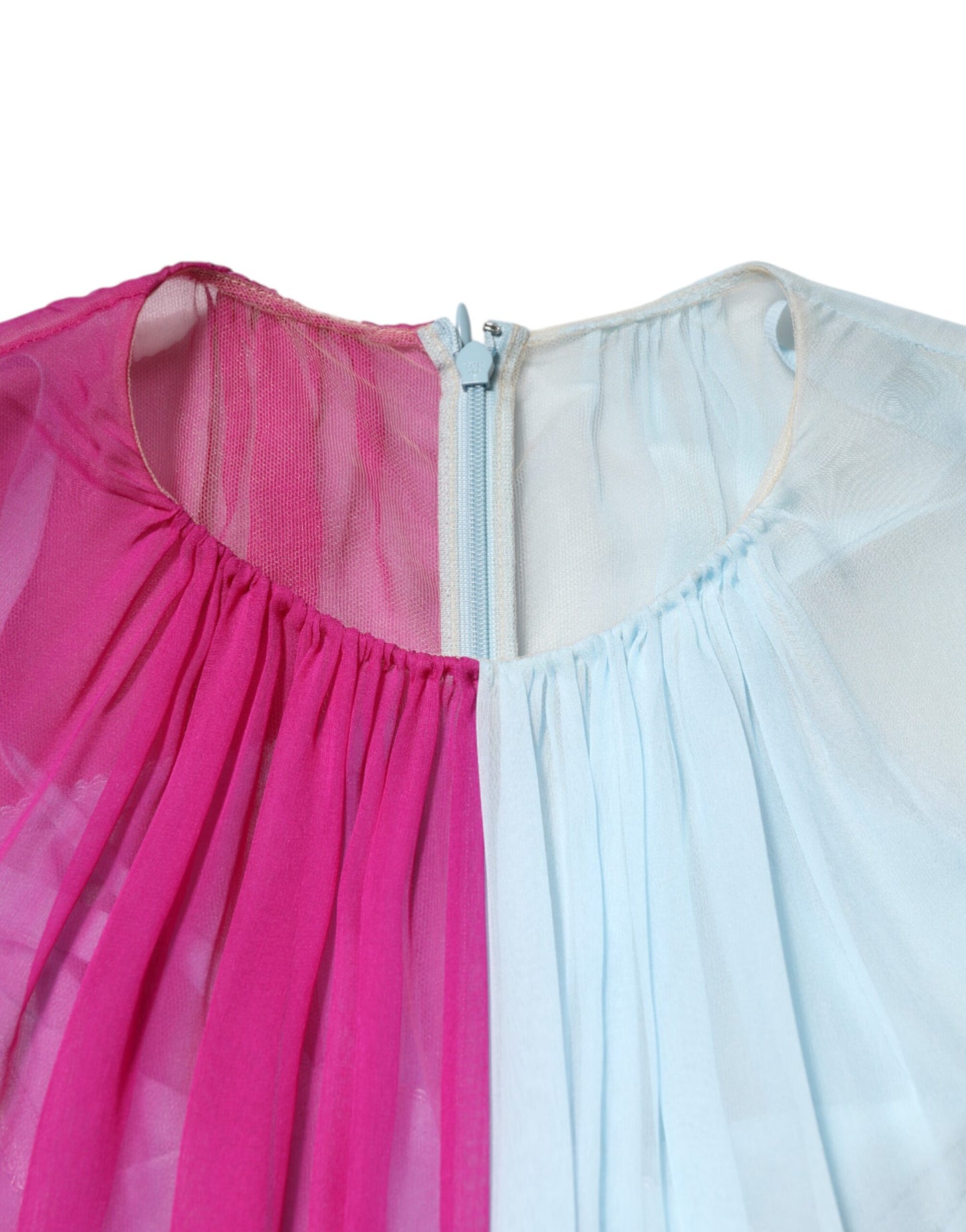 Fuchsia Light Blue Silk Two Tone Midi Dress-Dolce & Gabbana-LabelTerrace.com
