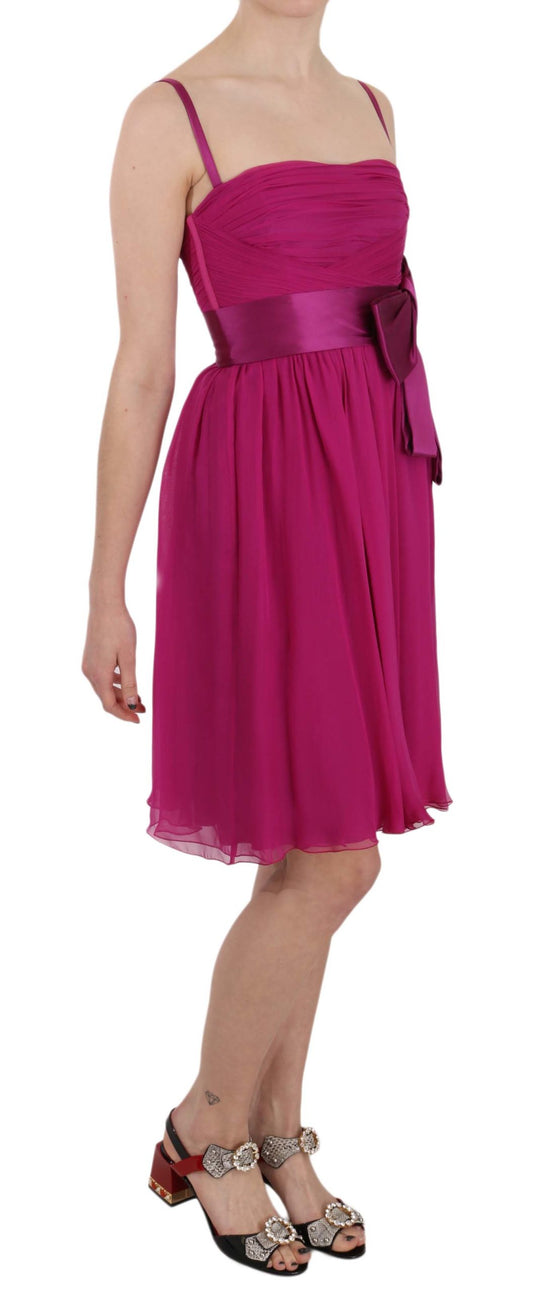 Fuchsia Pink Bow Silk Sleeveless Dress-Dolce & Gabbana-LabelTerrace.com