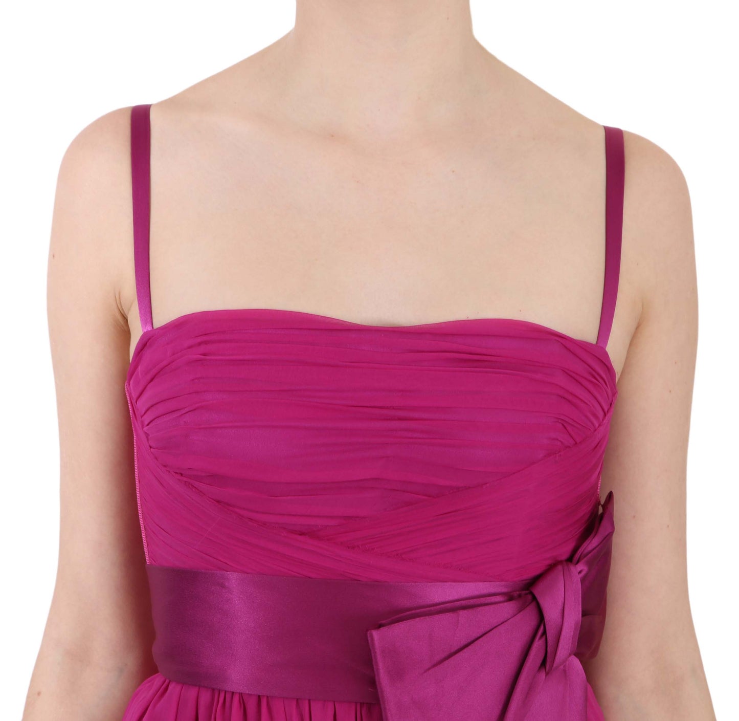 Fuchsia Pink Bow Silk Sleeveless Dress-Dolce & Gabbana-LabelTerrace.com