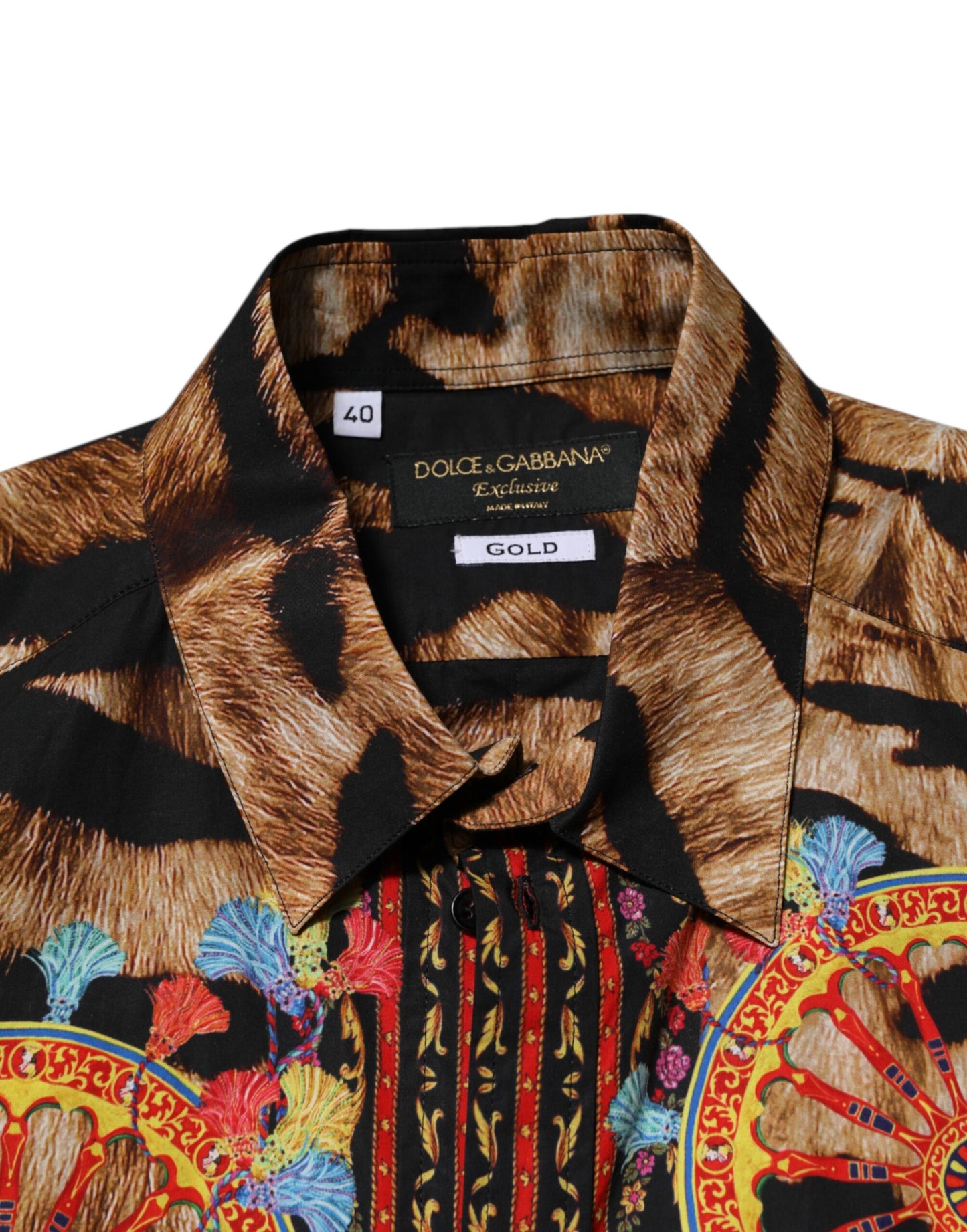 GOLD Cotton Tiger Carretto Long Sleeve Shirt-Dolce & Gabbana-LabelTerrace.com
