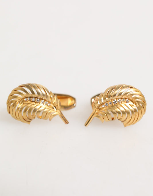 Gold 925 Sterling Silver Crystal Leaf Accessory Cufflink-Dolce & Gabbana-LabelTerrace.com