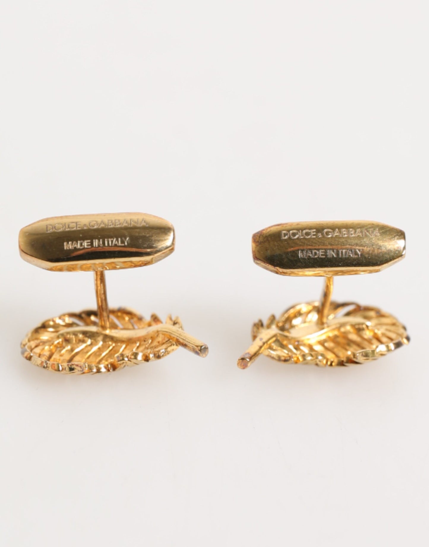 Gold 925 Sterling Silver Crystal Leaf Accessory Cufflink-Dolce & Gabbana-LabelTerrace.com