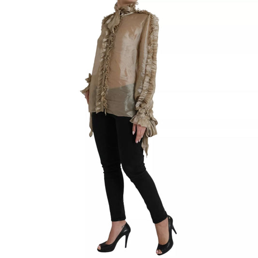 Gold Ascot Collar Ruffles Blouse Top-Dolce & Gabbana-LabelTerrace.com