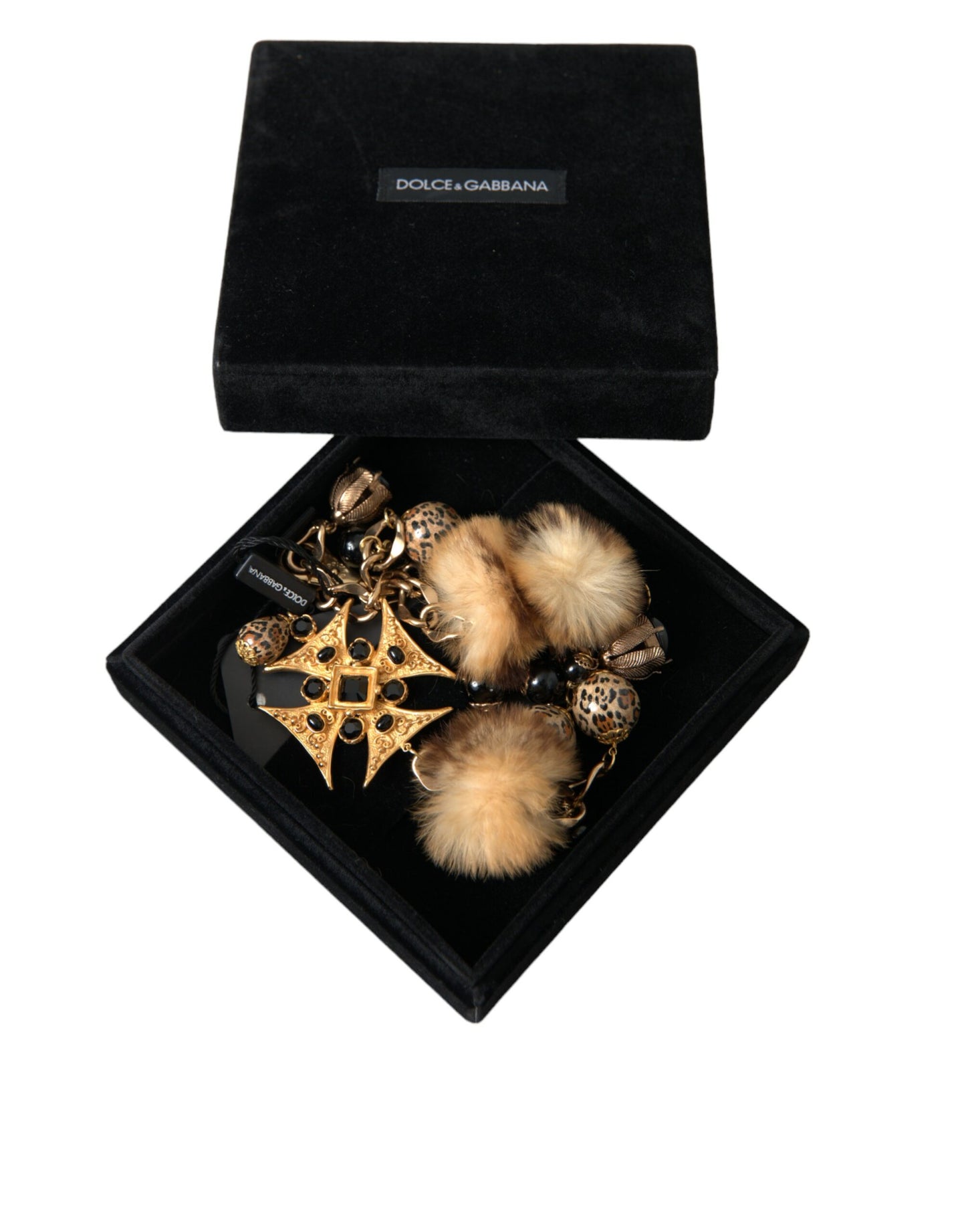 Gold Black Crystals Lapin Fur Filigree Chocker Necklace-Dolce & Gabbana-LabelTerrace.com