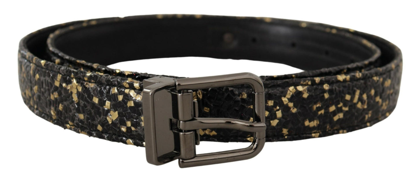Gold Black Two-toned Leather Chrome Buckle Belt-Dolce & Gabbana-LabelTerrace.com