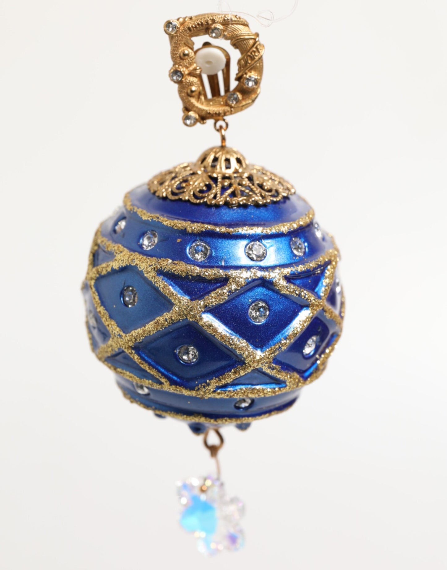 أقراط مشبكية من الذهب والنحاس على شكل كرة عيد الميلاد الزرقاء الكريستالية