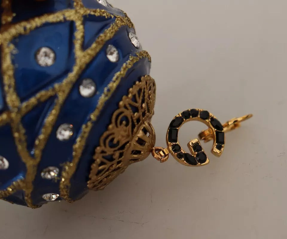 Gold Brass Blue Christmas Ball Crystal Hook Jewelry Earrings-Dolce & Gabbana-LabelTerrace.com