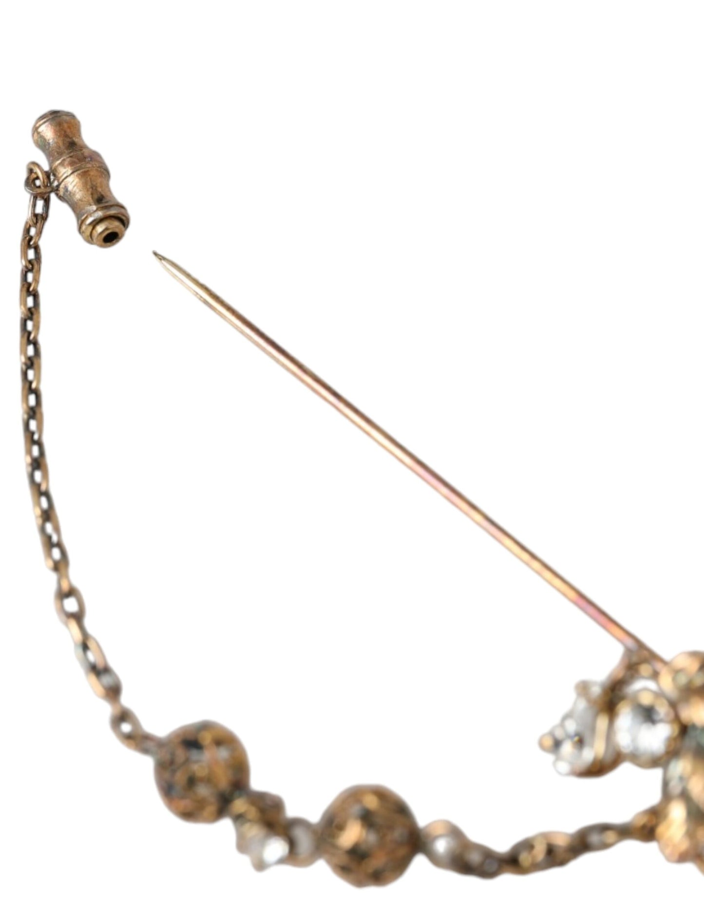 Gold Brass Crystal Chain 925 Sterling Silver Pin Brooch-Dolce & Gabbana-LabelTerrace.com