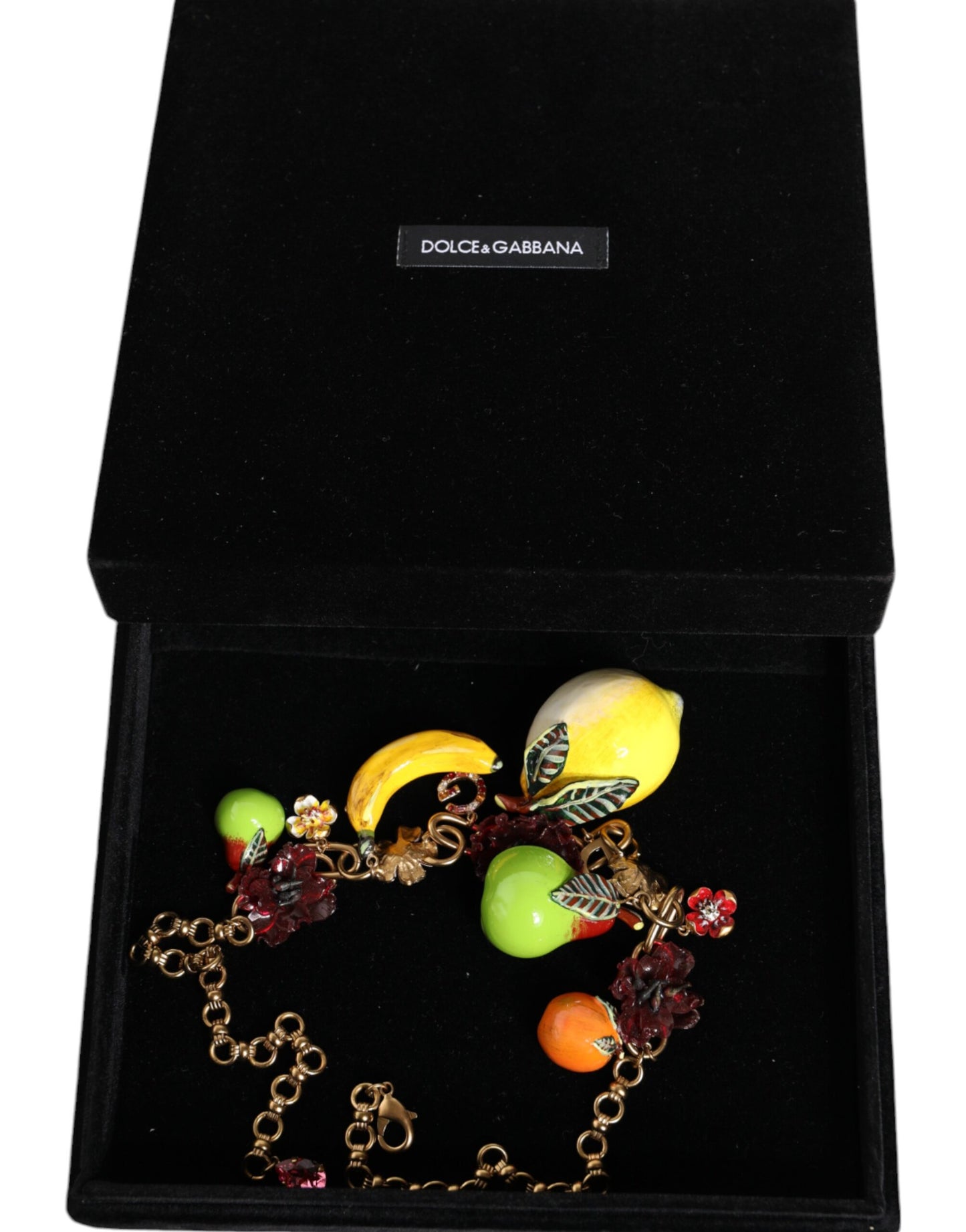 Gold Brass FRUIT Pendants Flowers Crystal Logo Necklace-Dolce & Gabbana-LabelTerrace.com