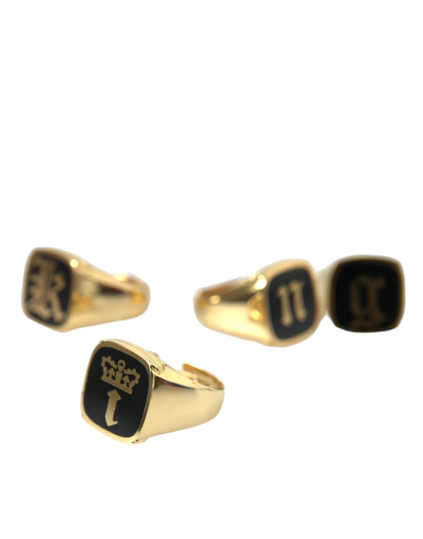 Gold Brass KING Enamel Set of 4 Ring-Dolce & Gabbana-LabelTerrace.com