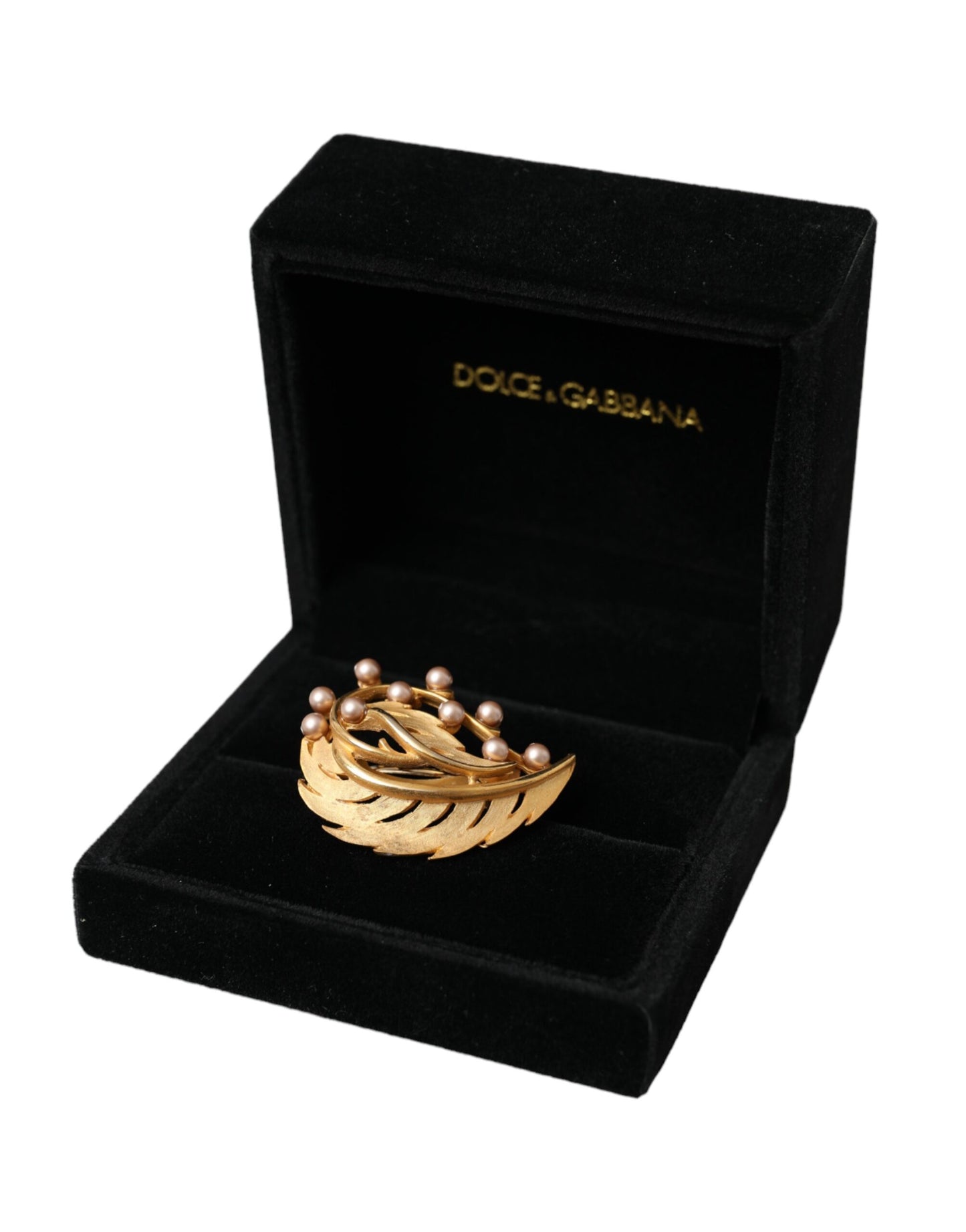 Gold Brass Leaf Embellished Jewelry Brooch Hair Pin-Dolce & Gabbana-LabelTerrace.com