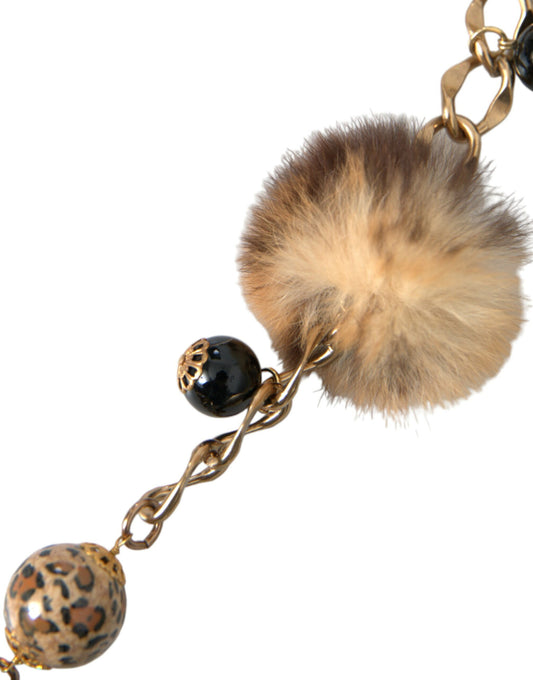 Gold Brass Leopard Fur Pearl Collier Chain Belt-Dolce & Gabbana-LabelTerrace.com