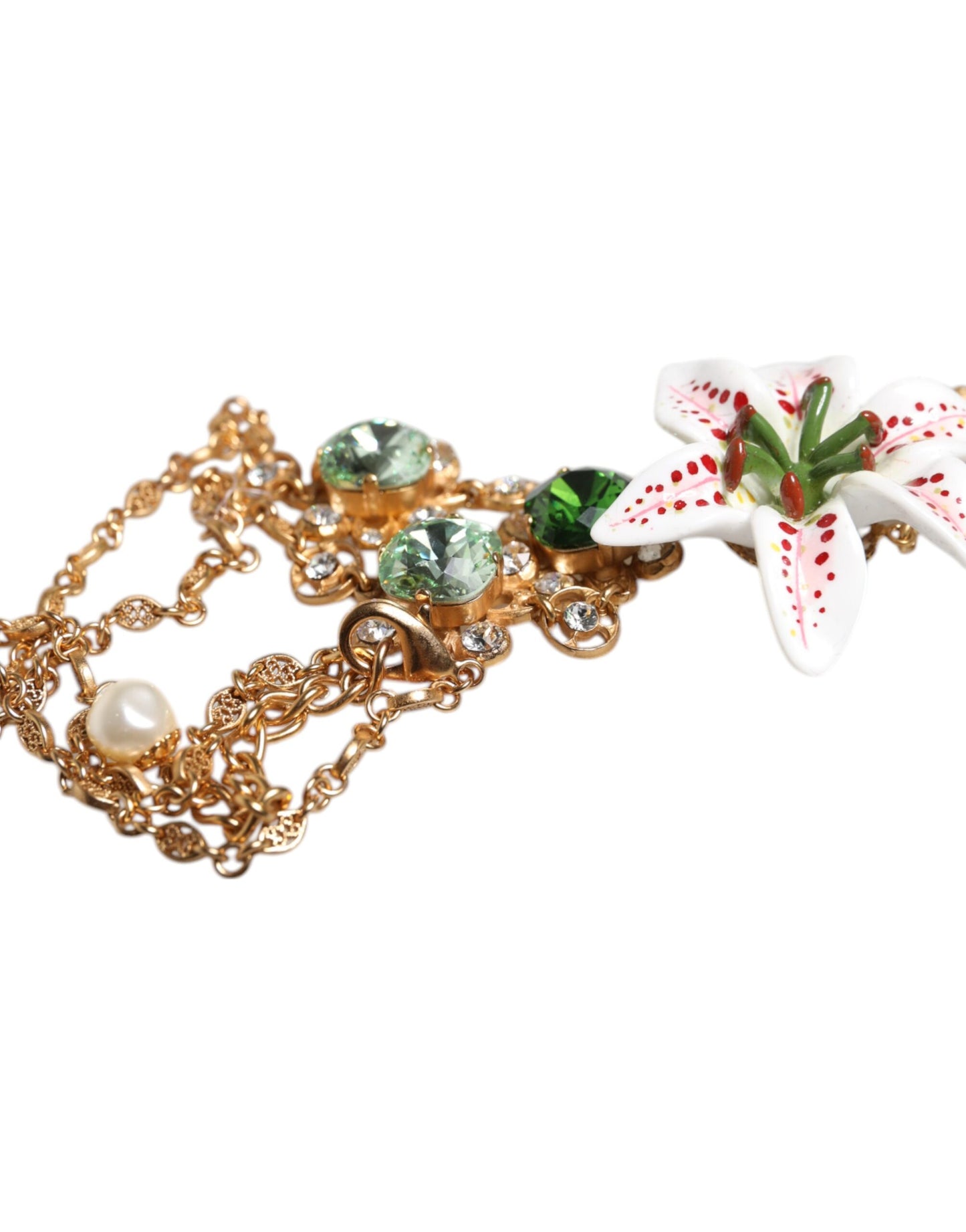 Gold Brass Lily Crystal Sacred Heart Pendant Necklace-Dolce & Gabbana-LabelTerrace.com