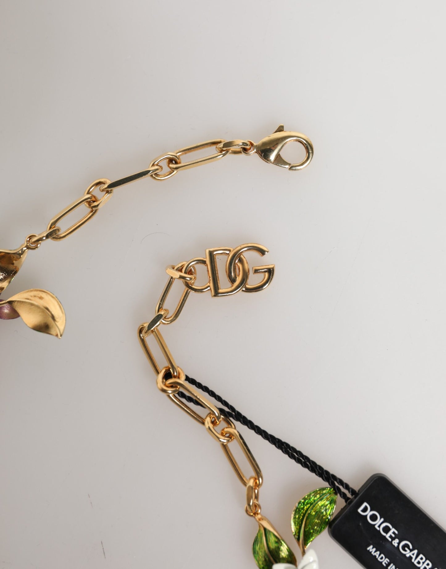 Gold Brass Logo Detail Floral Fashion Jewelry Necklace-Dolce & Gabbana-LabelTerrace.com