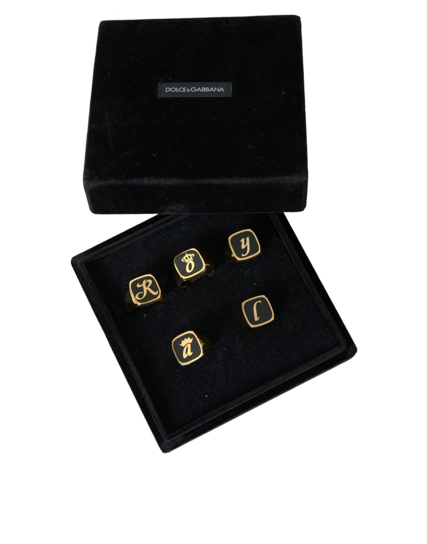 Gold Brass ROYAL Enamel Set of 5 Ring-Dolce & Gabbana-LabelTerrace.com