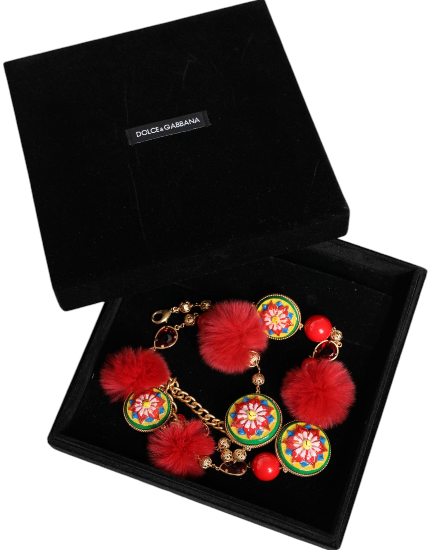 Gold Brass Red Fur Crystal Waist Torero Belt-Dolce & Gabbana-LabelTerrace.com