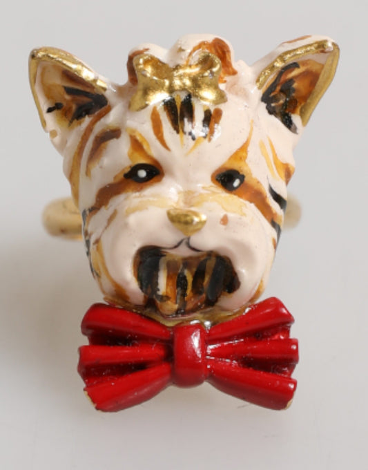 Gold Brass Resin Beige Dog Pet Accessory Ring-Dolce & Gabbana-LabelTerrace.com