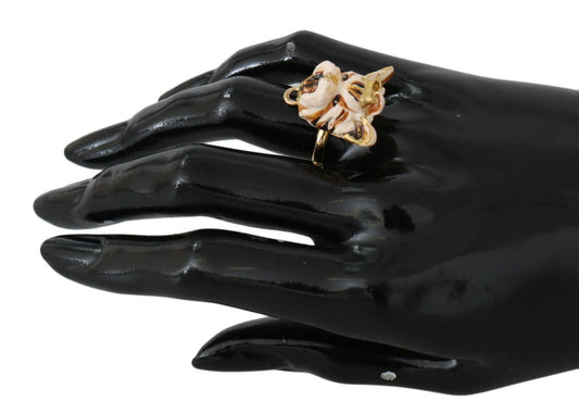 Gold Brass Resin Beige Dog Pet Accessory Ring-Dolce & Gabbana-LabelTerrace.com